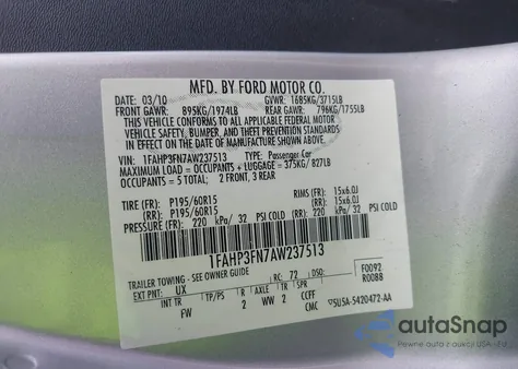 2010 Ford Focus Se from USA, damaged, VIN 1FAHP3FN7AW237513